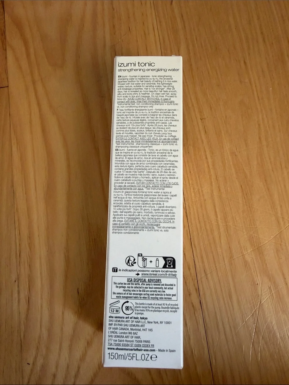 Shu Uemura White Izumi Tonic Strengthening Energizing Water Packaging